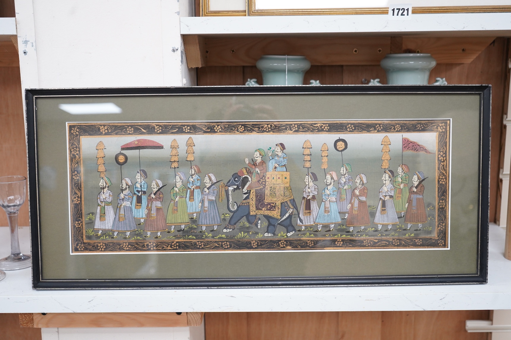 Indian School, Procession of figures, gouache, 17 x 53cm